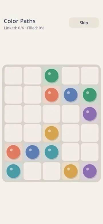 Color Paths bonus mini-game: pairs of colored dots on a small grid